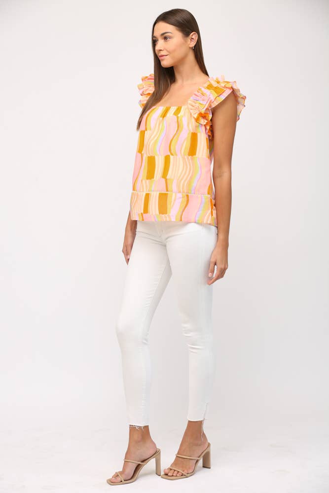 Waves Ruffled Top- FINAL SALE