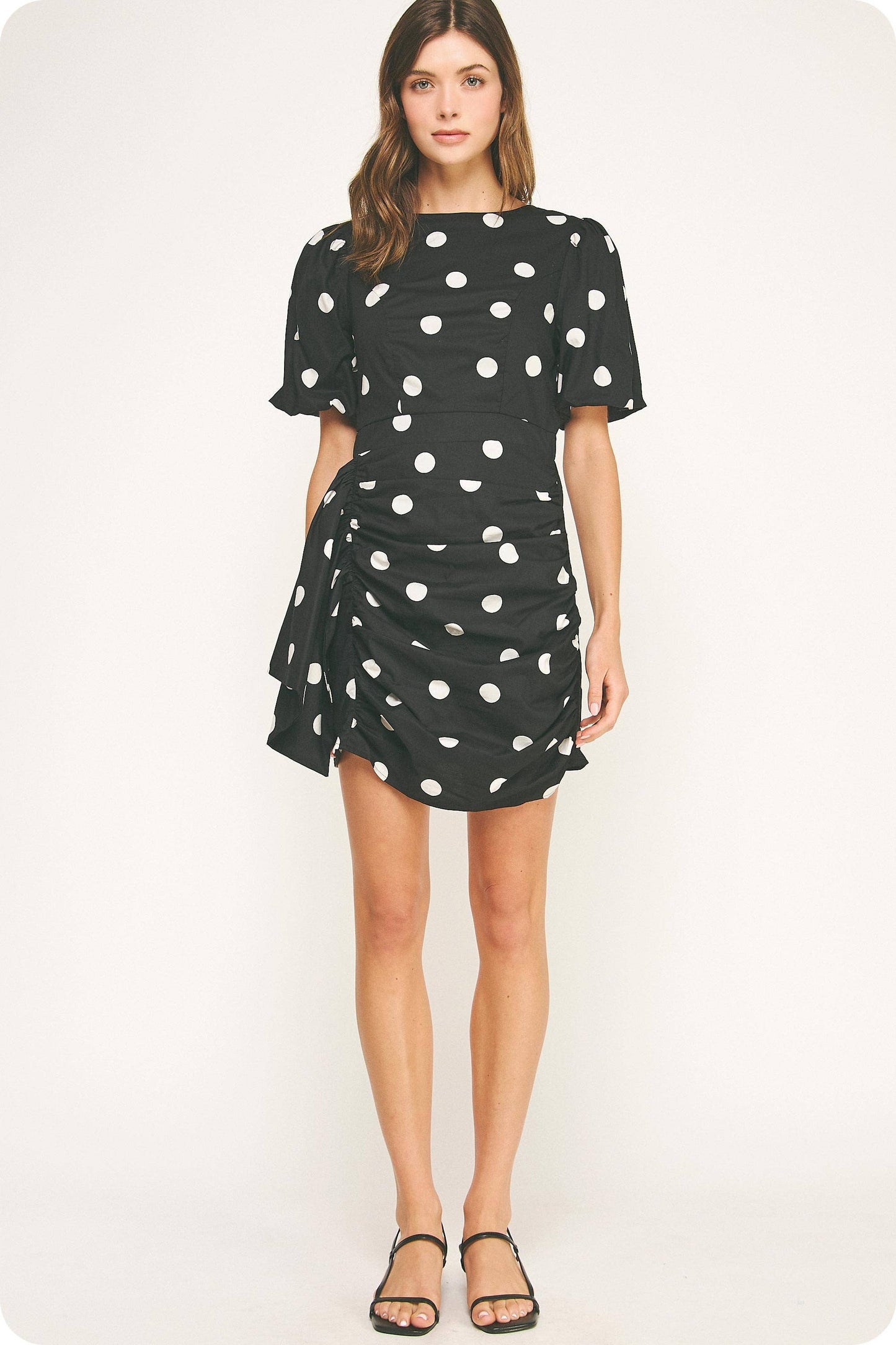 Ruched Dot Mini Dress
