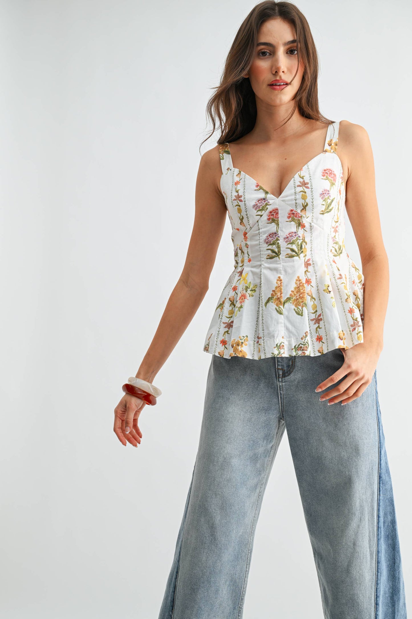 Floral Fantasy Peplum Top | White Botanical Corset Blouse