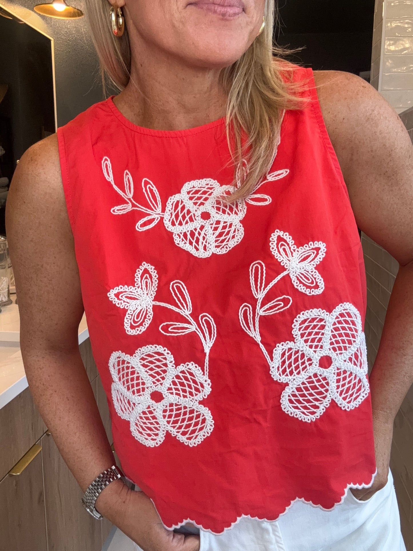 Coral and Floral Top- FINAL SALE