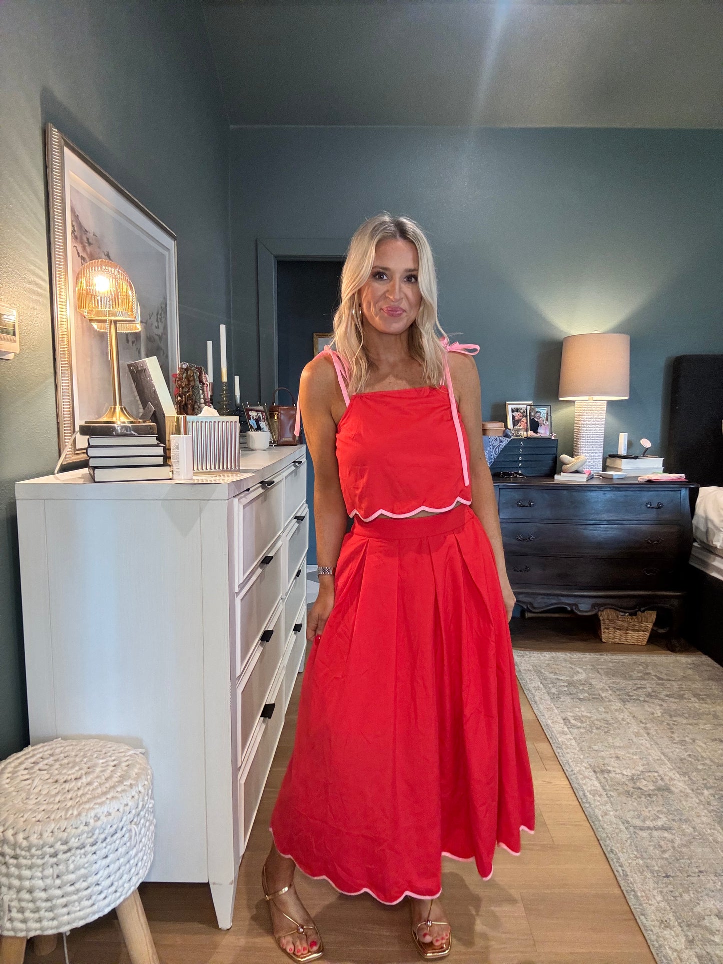 Cherry and Pink Scalloped Top-FINAL SALE