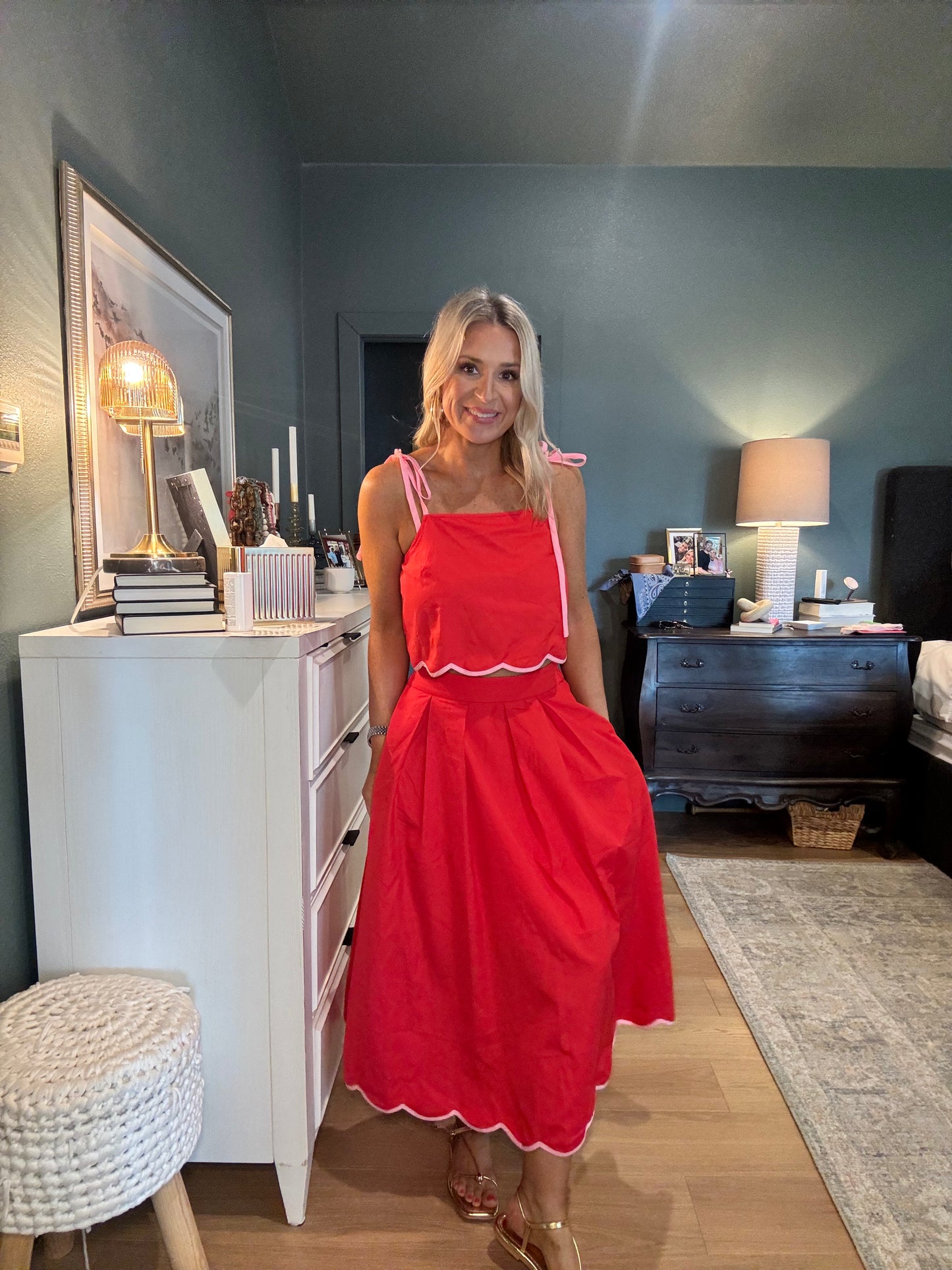 Cherry and Pink Scalloped Skirt- FINAL SALE