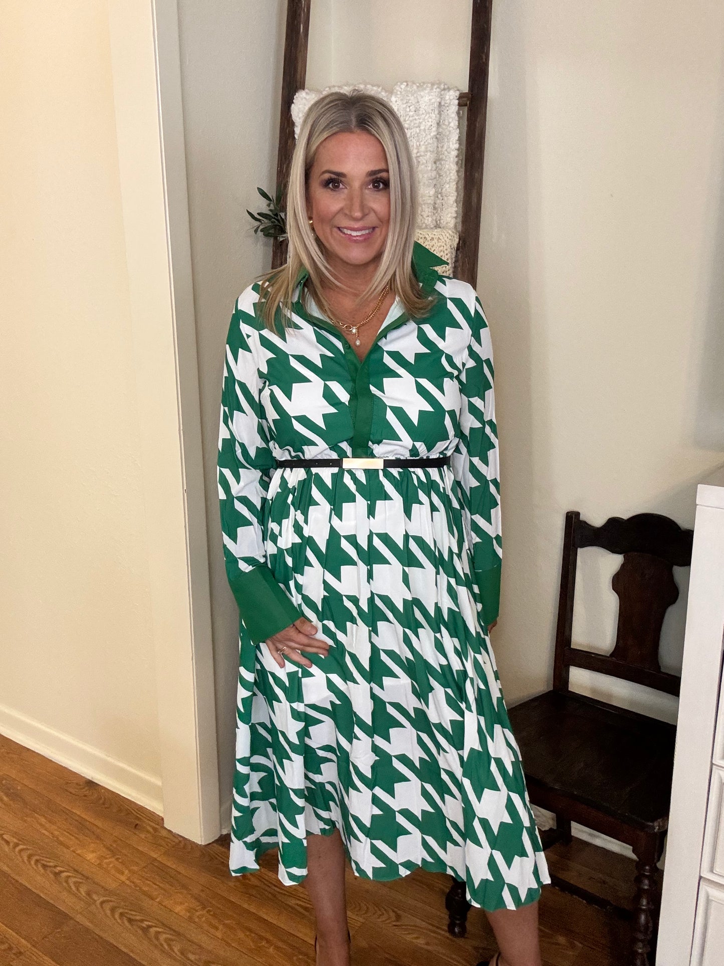 Houndstooth Midi Dress- FINAL SALE