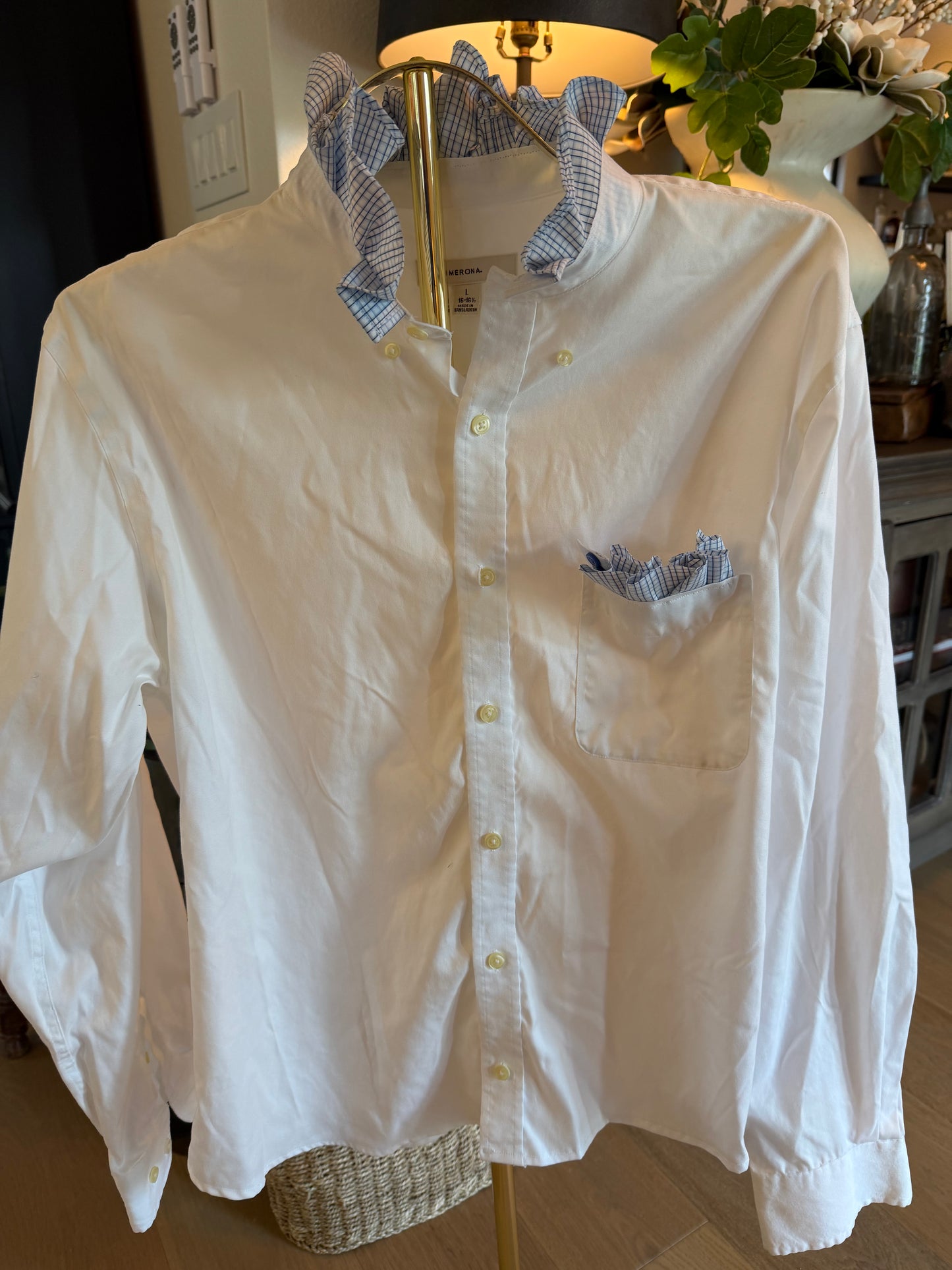 White with Plaid Pocket Ruffle-L