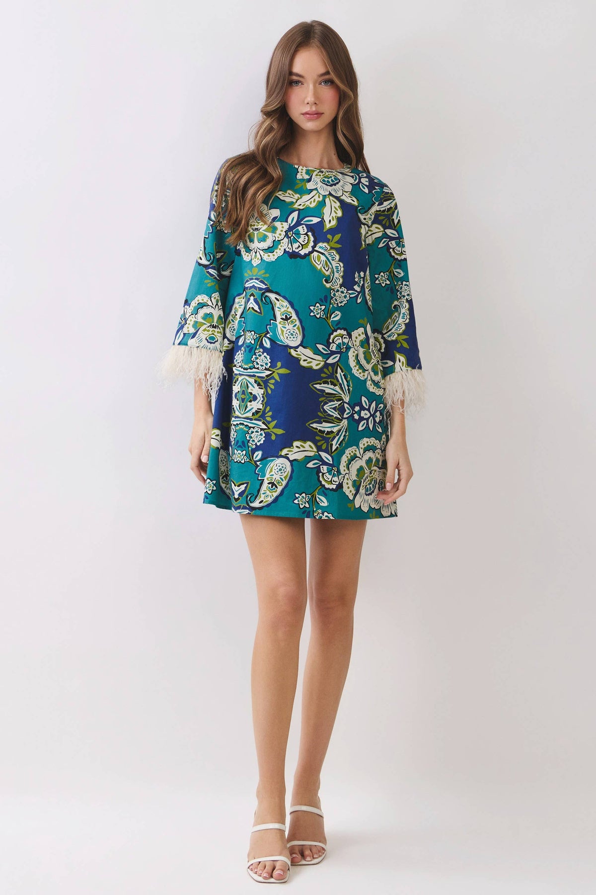 Feather Trim Mini Dress