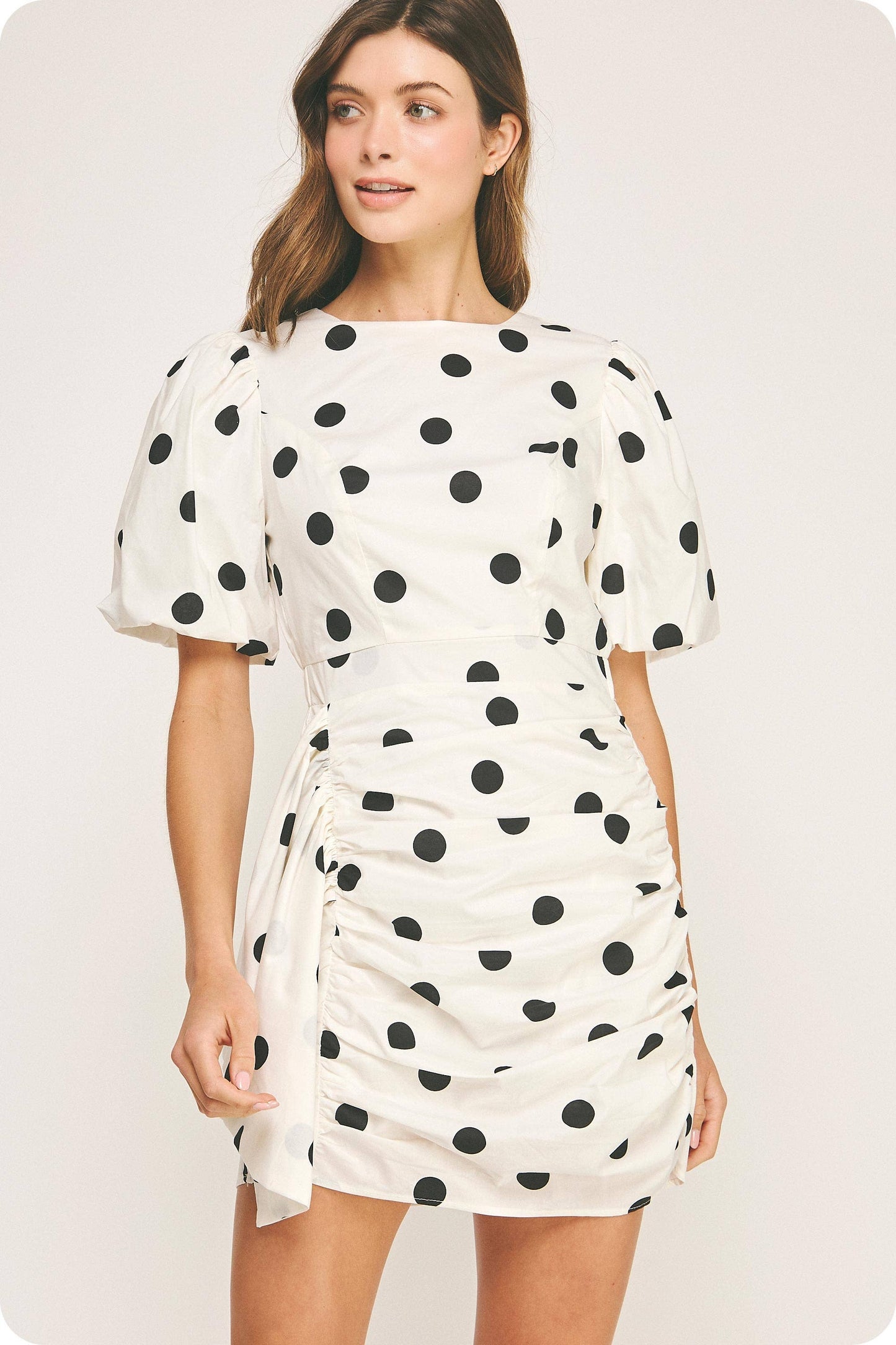 Ruched Dot Mini Dress