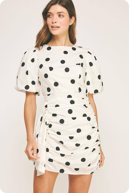 Ruched Dot Mini Dress