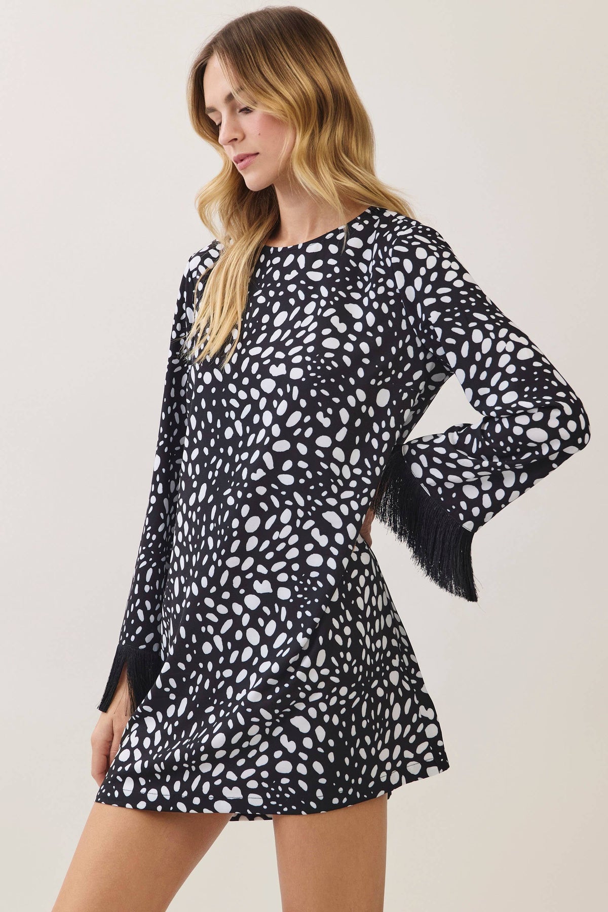 Spotted Fringe Mini Dress