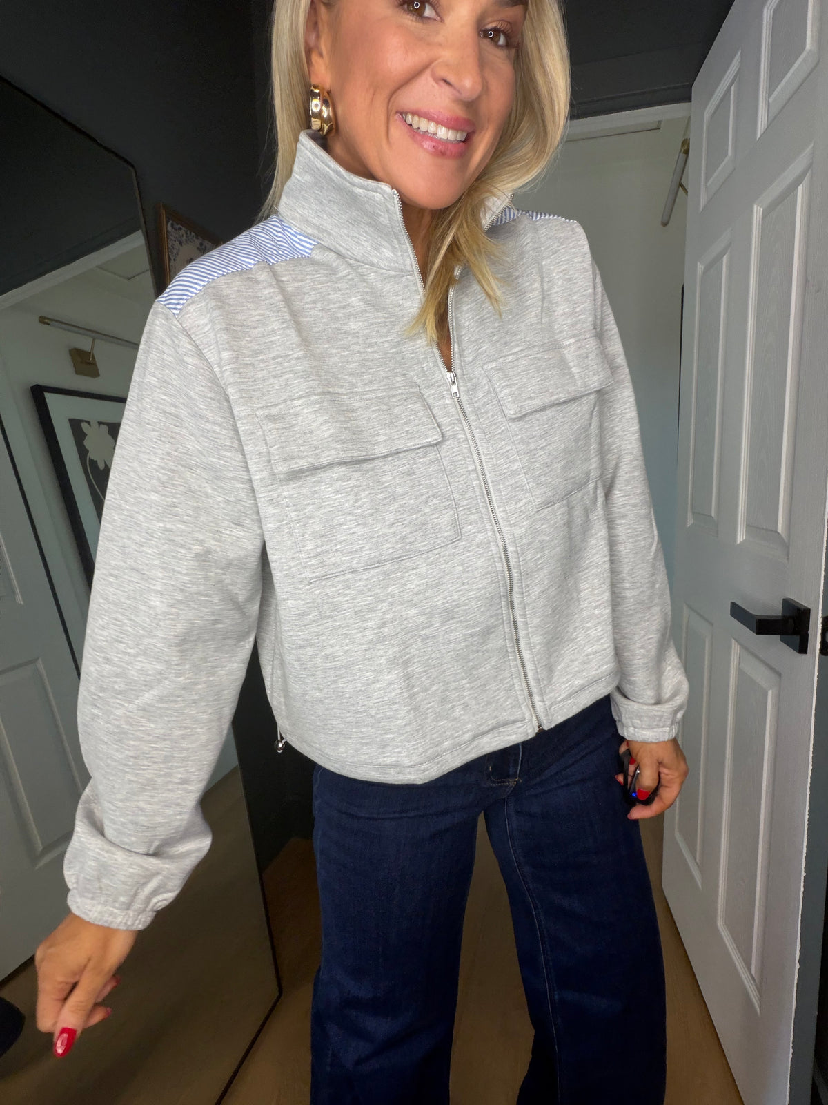 Color Block Zip Up Mock