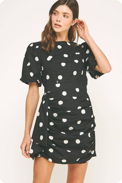 Ruched Dot Mini Dress