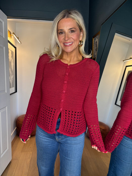Crimson Crochet Cardigan