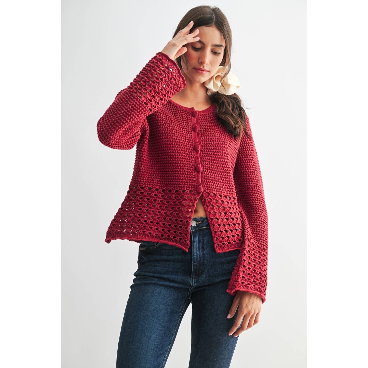 Crimson Crochet Cardigan- FINAL SALE