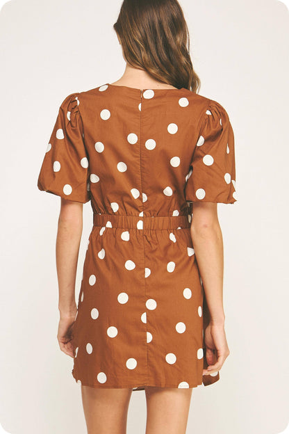 Ruched Dot Mini Dress