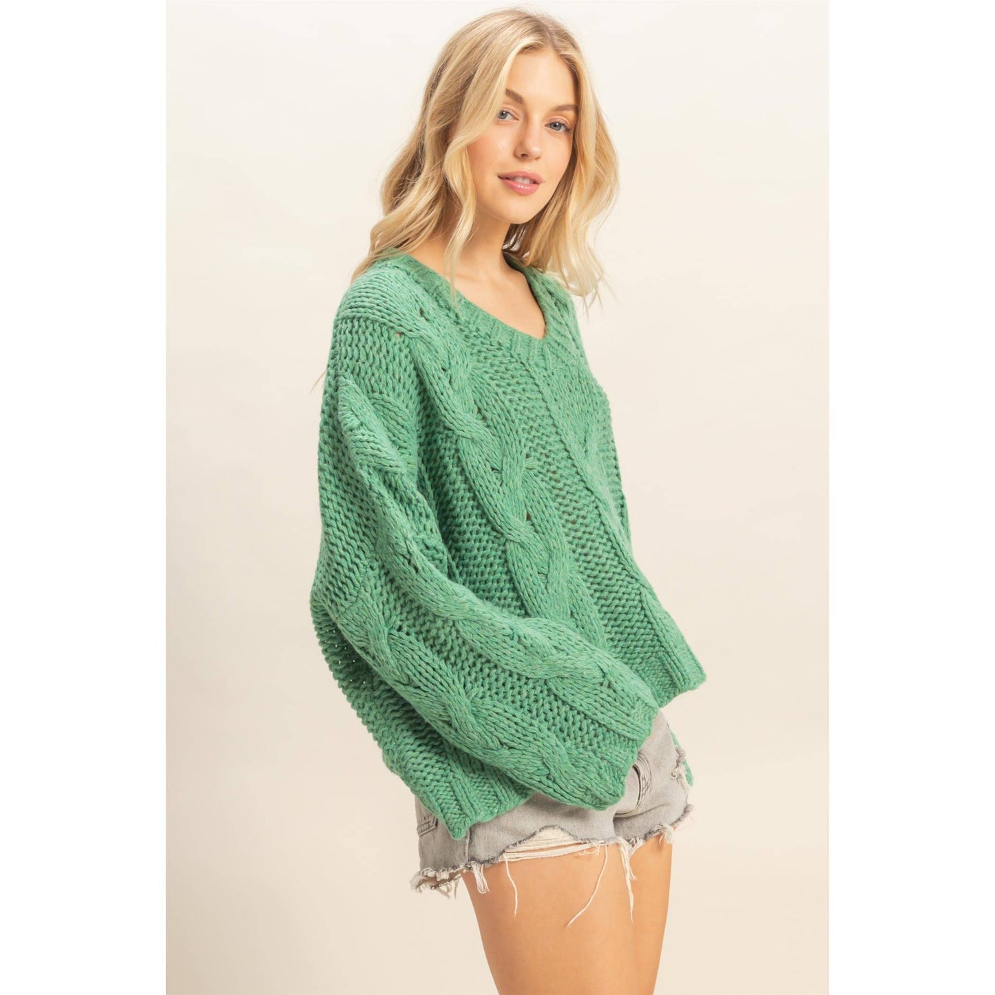 Jade Cable Knit Sweater