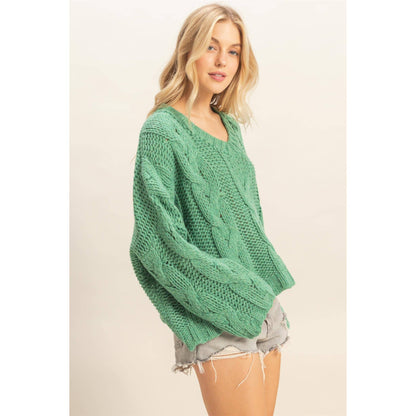Jade Cable Knit Sweater