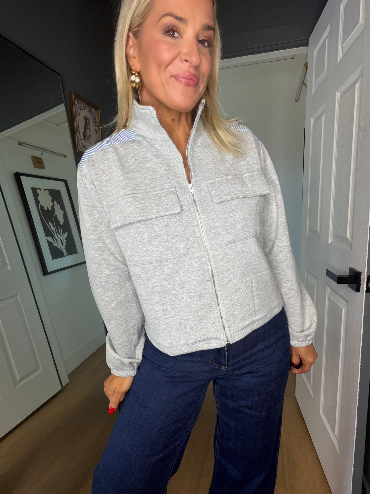 Color Block Zip Up Mock