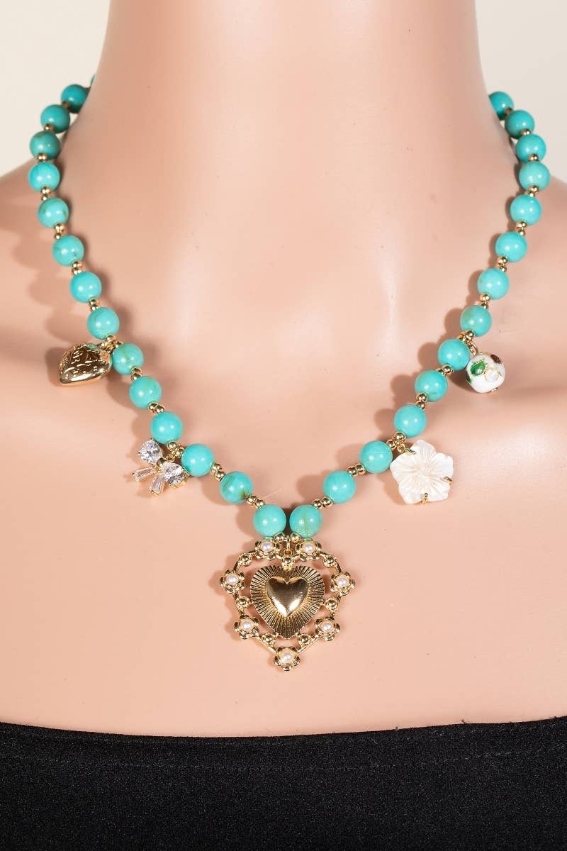 Intricate Heart Pendant Beaded Necklace
