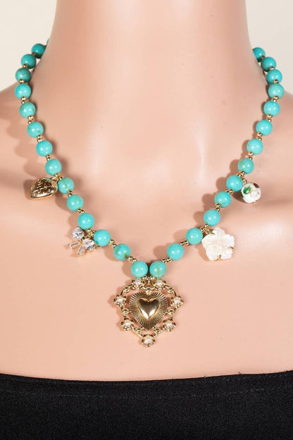 Intricate Heart Pendant Beaded Necklace