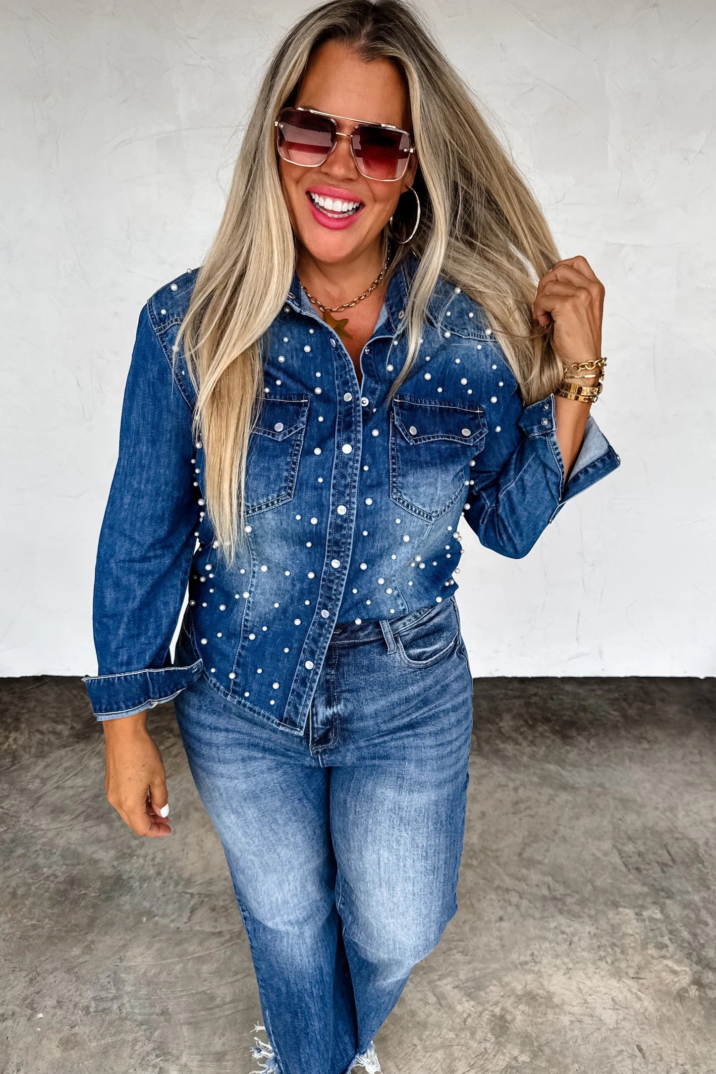 Denim & Pearls Top
