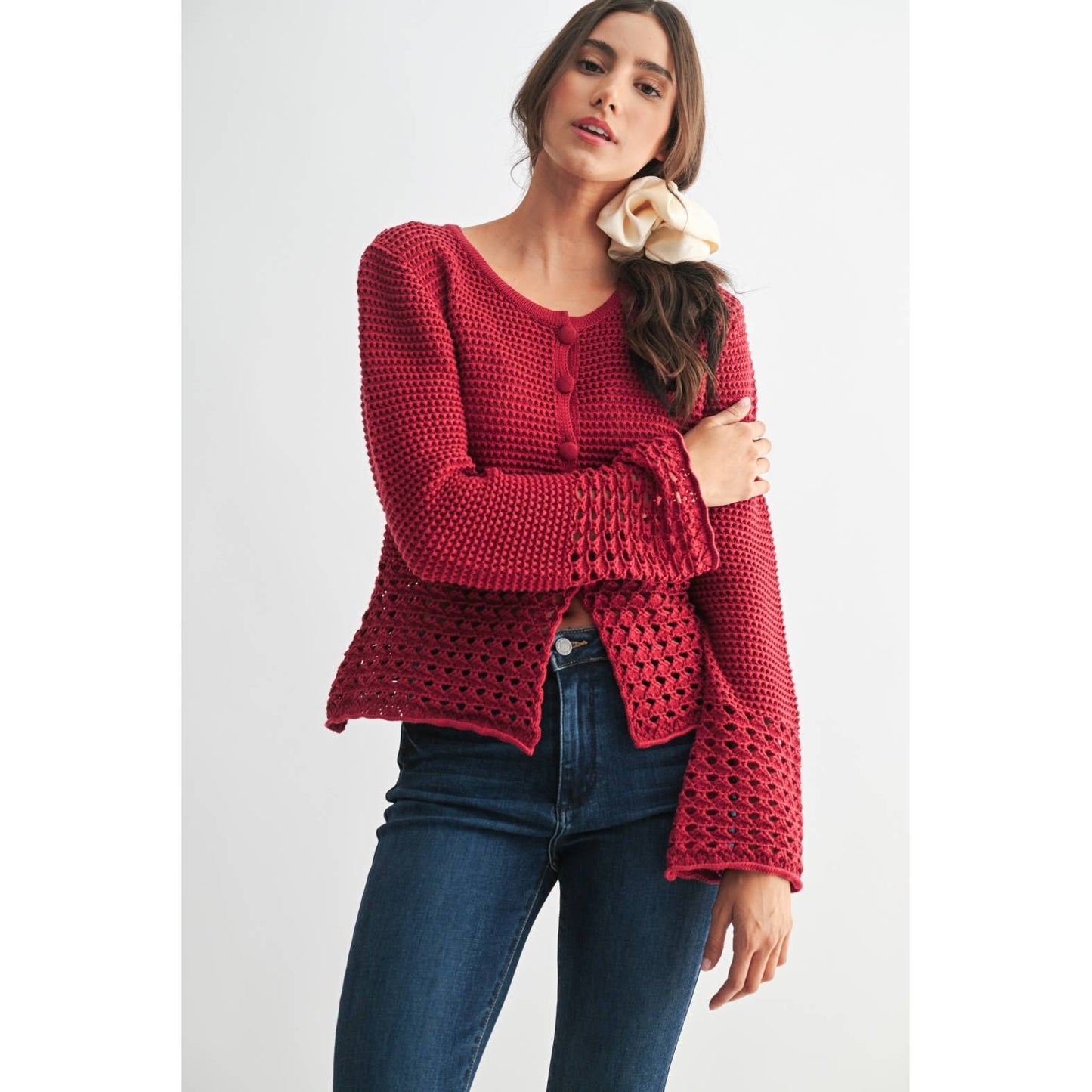 Crimson Crochet Cardigan- FINAL SALE