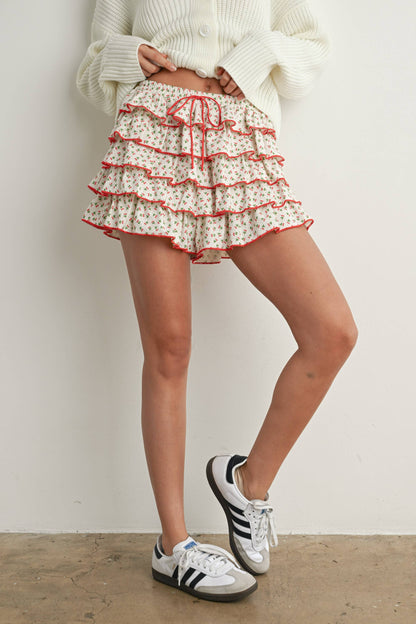 Cherry Ruffled Skort