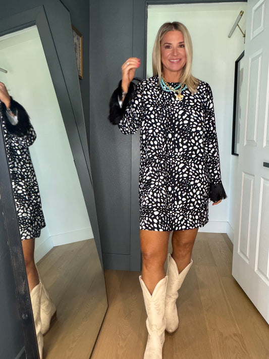 Spotted Fringe Mini Dress