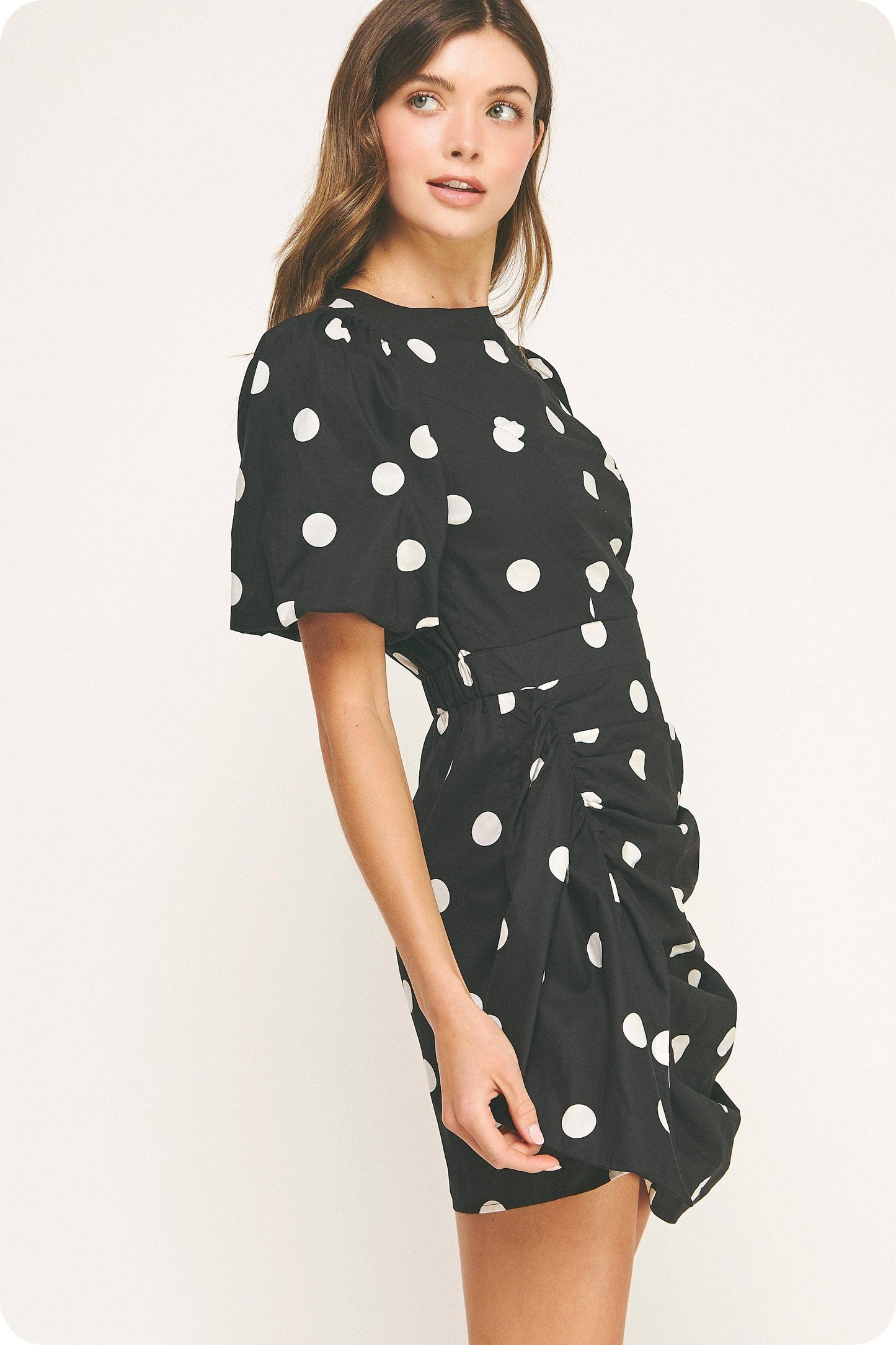 Ruched Dot Mini Dress
