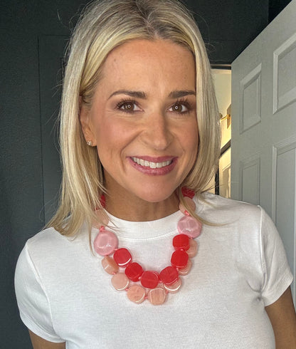 Bead Pink Marbled Geometric Chunky Necklace