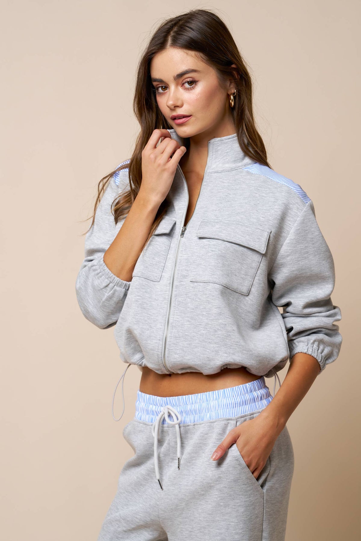 Color Block Zip Up Mock