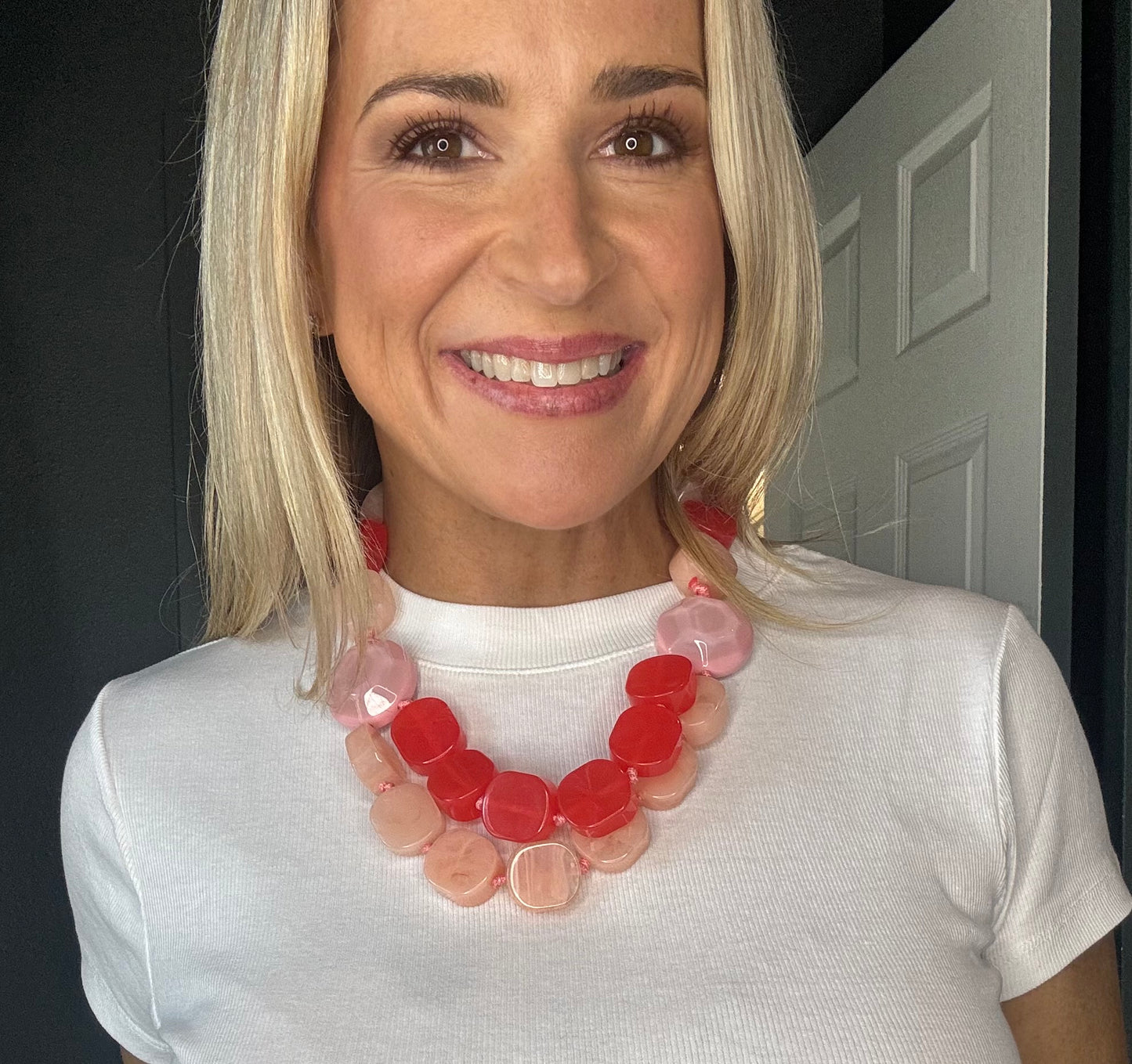 Bead Pink Marbled Geometric Chunky Necklace