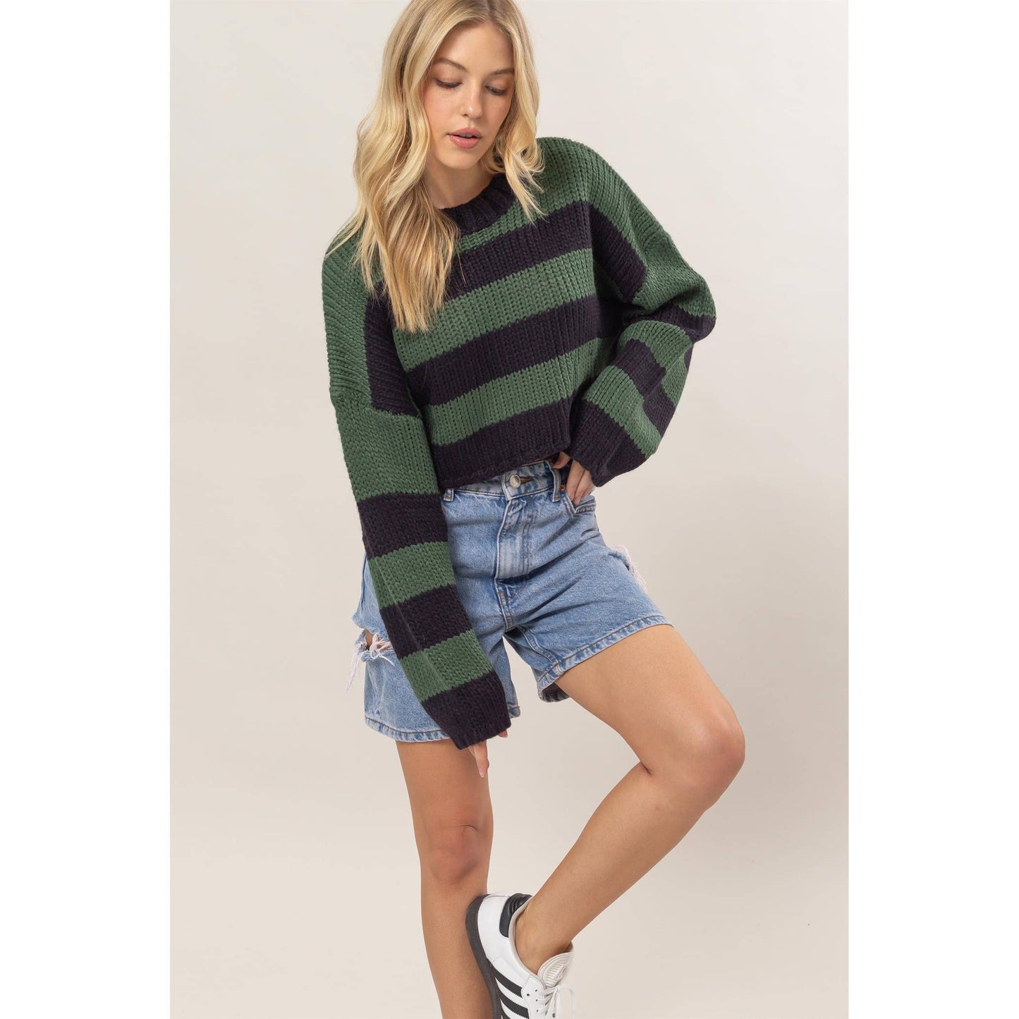 Olivia Cropped Striped Sweater-FINAL SALE