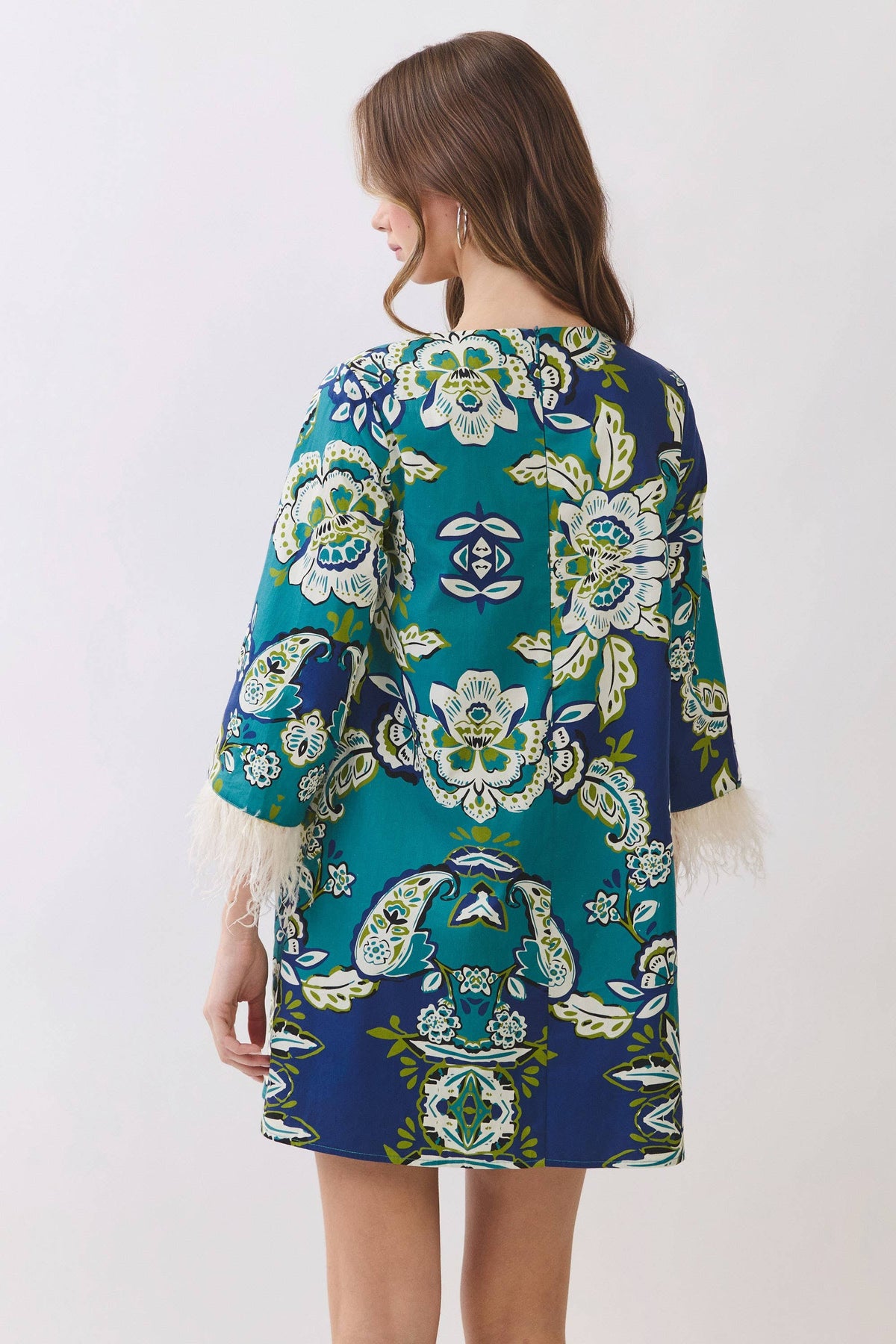 Feather Trim Mini Dress
