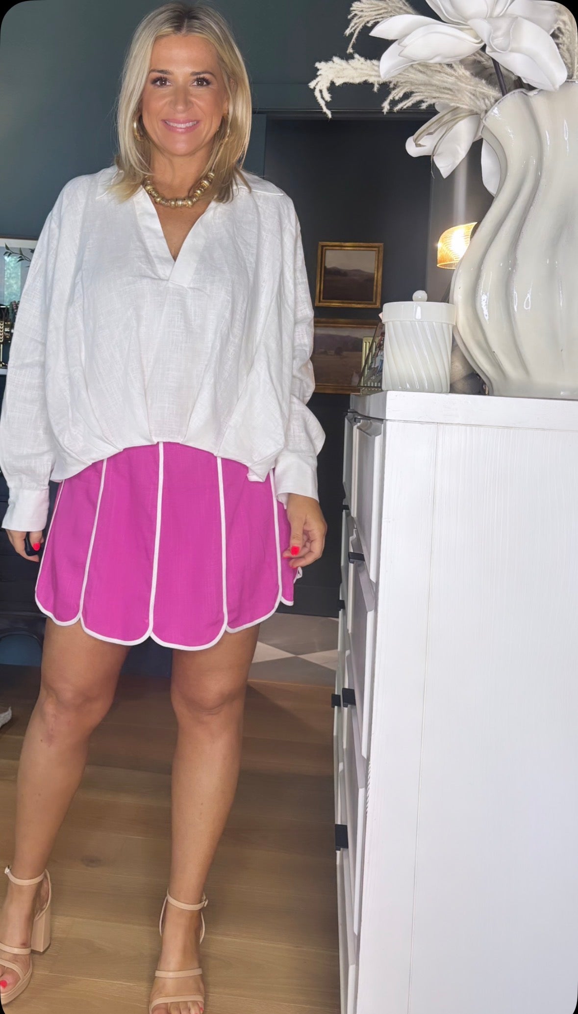 Shell Panel Linen Skort- FINAL SALE
