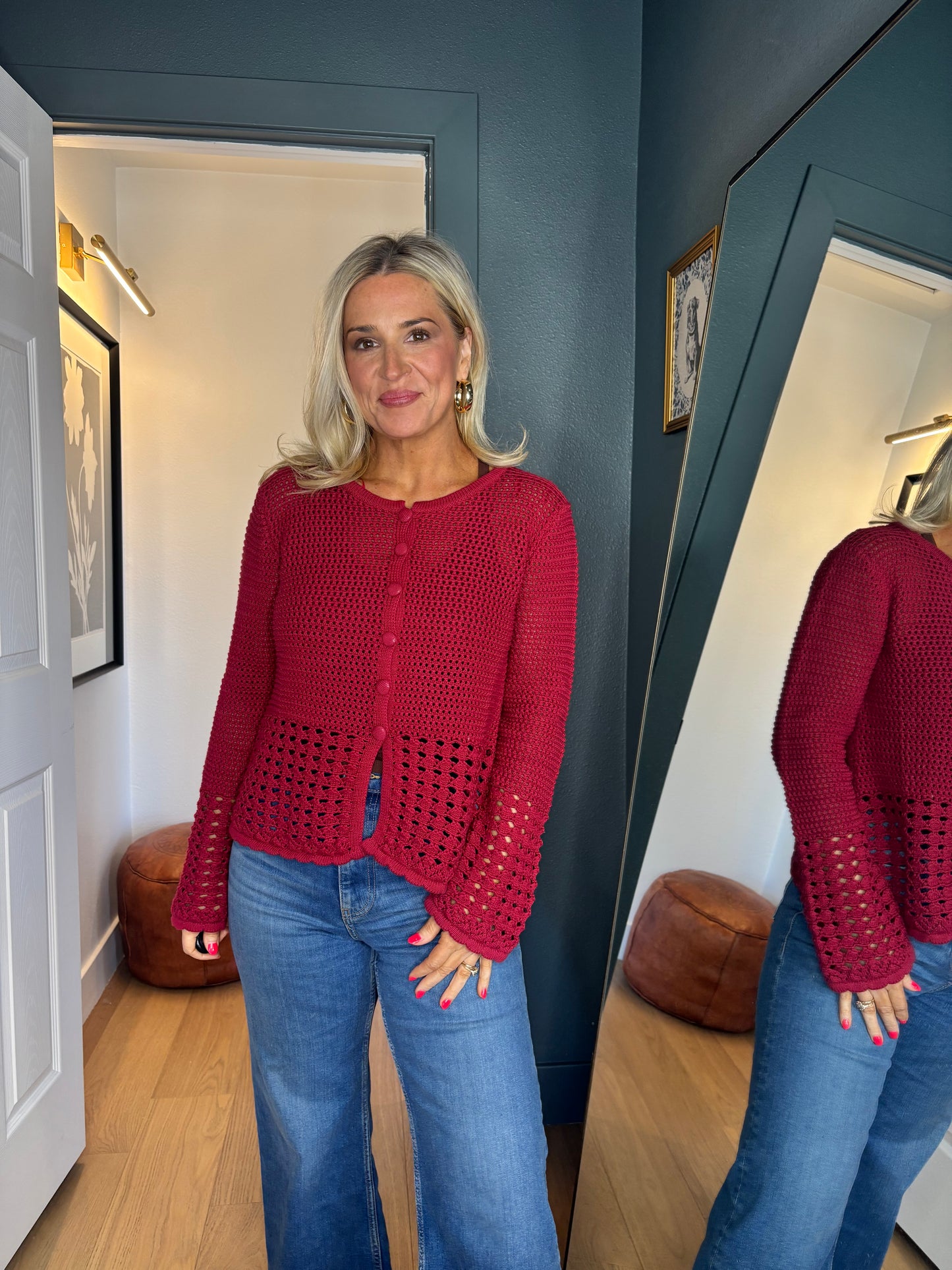 Crimson Crochet Cardigan- FINAL SALE