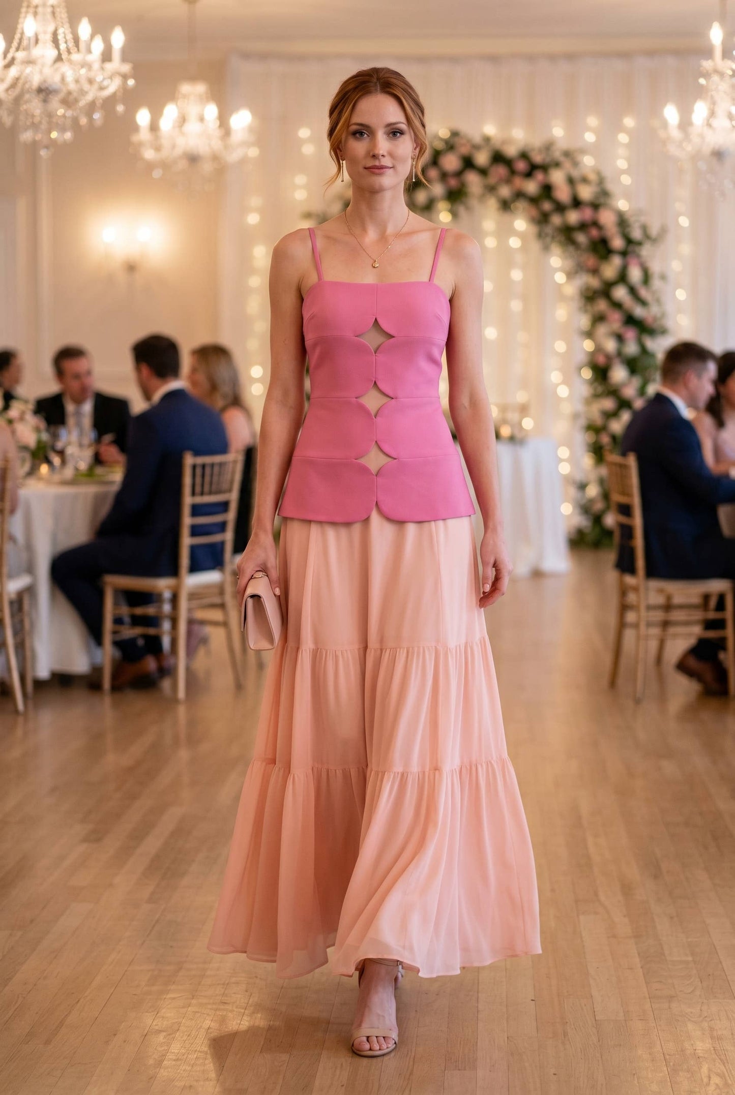 Tangerine and Pink Midi Dress
