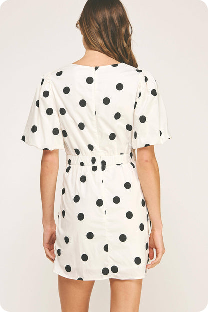 Ruched Dot Mini Dress