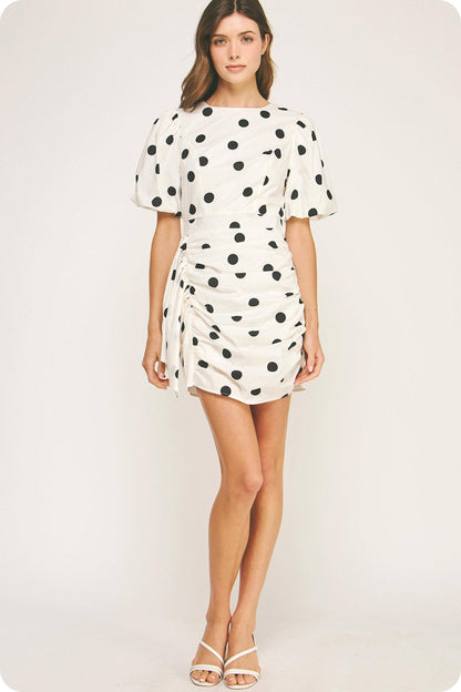 Ruched Dot Mini Dress