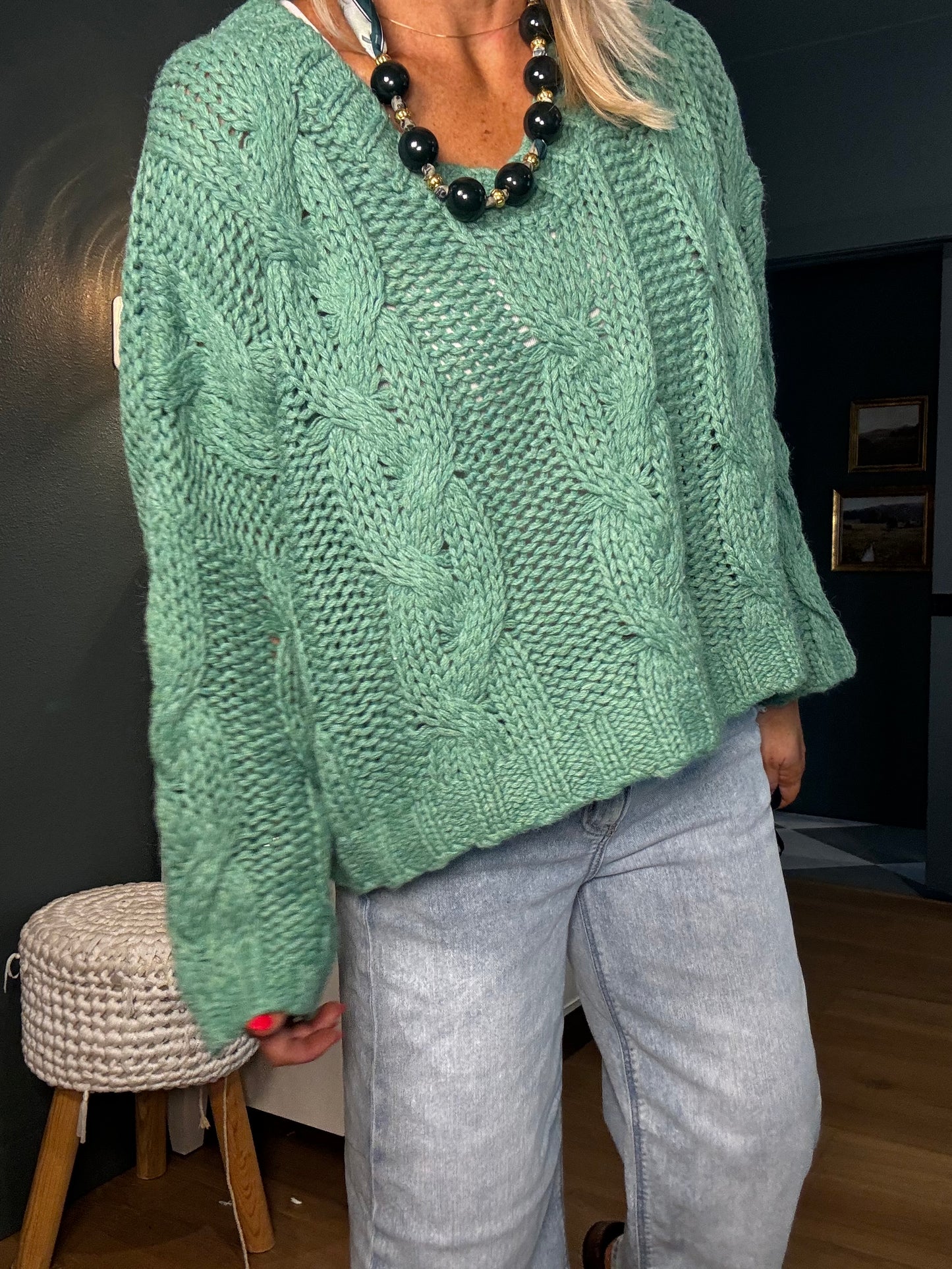 Jade Cable Knit Sweater