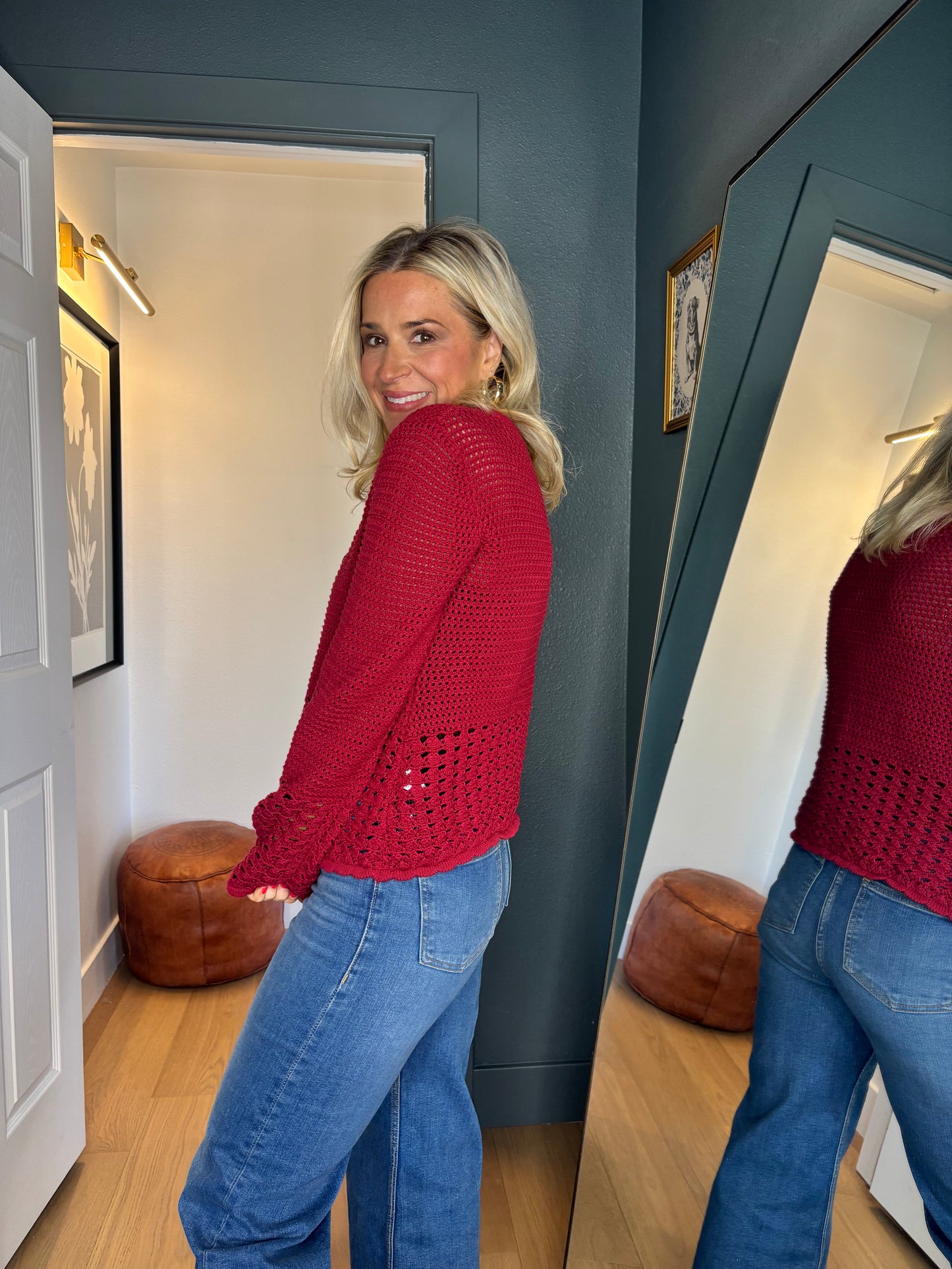 Crimson Crochet Cardigan- FINAL SALE