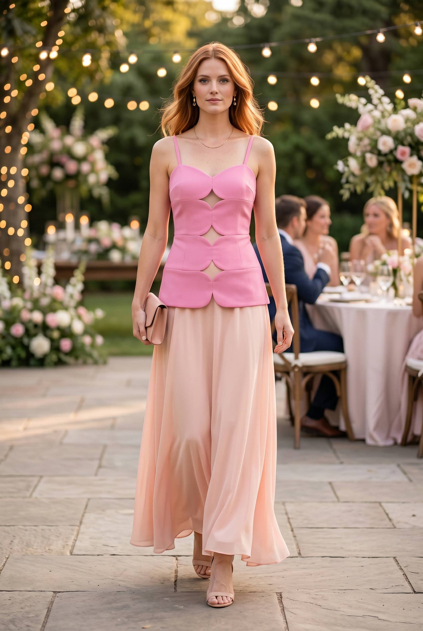 Tangerine and Pink Midi Dress