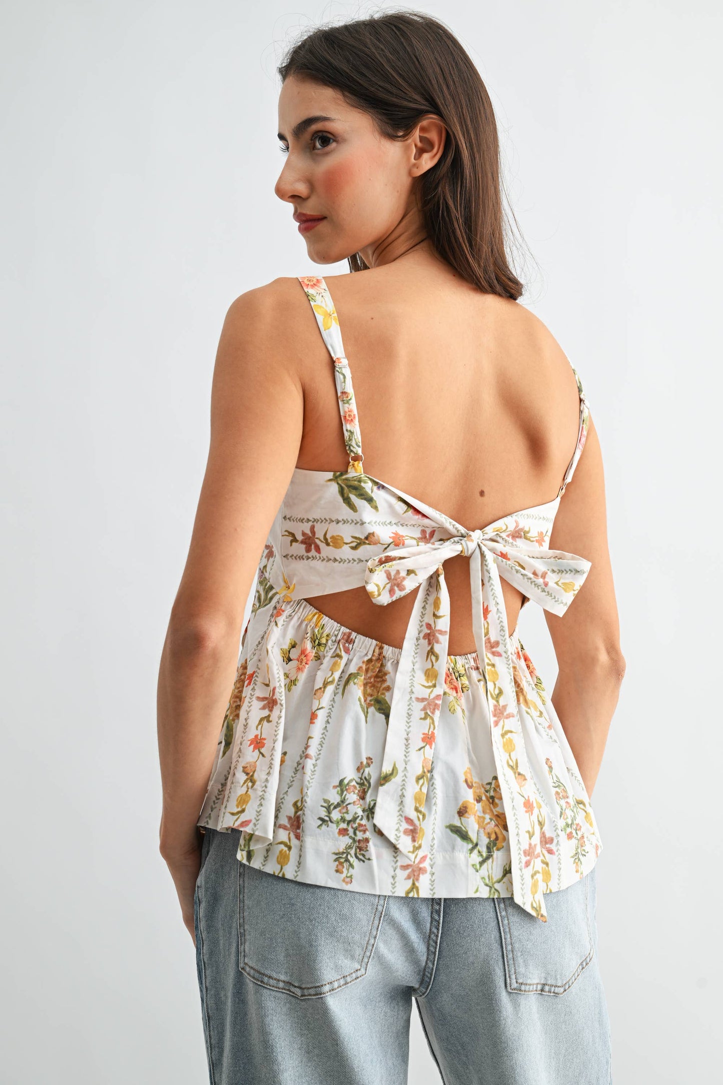 Floral Fantasy Peplum Top | White Botanical Corset Blouse