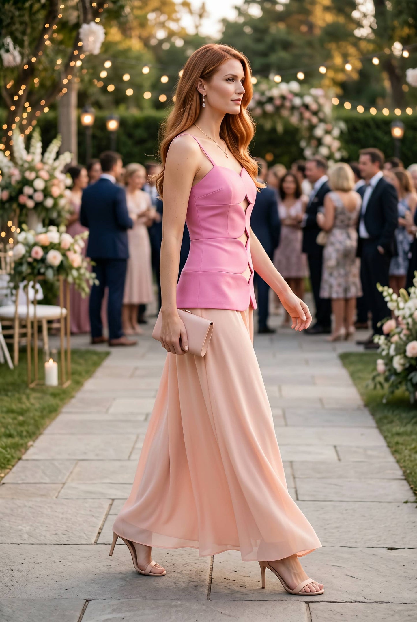 Tangerine and Pink Midi Dress