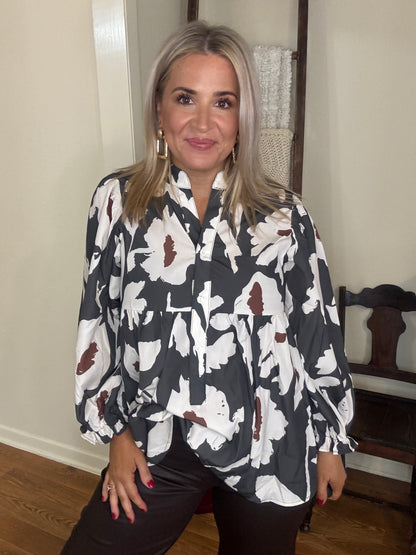 Abstract Floral Blouse-FINAL SALE