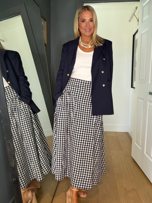 Gingham Check Midi Skirt