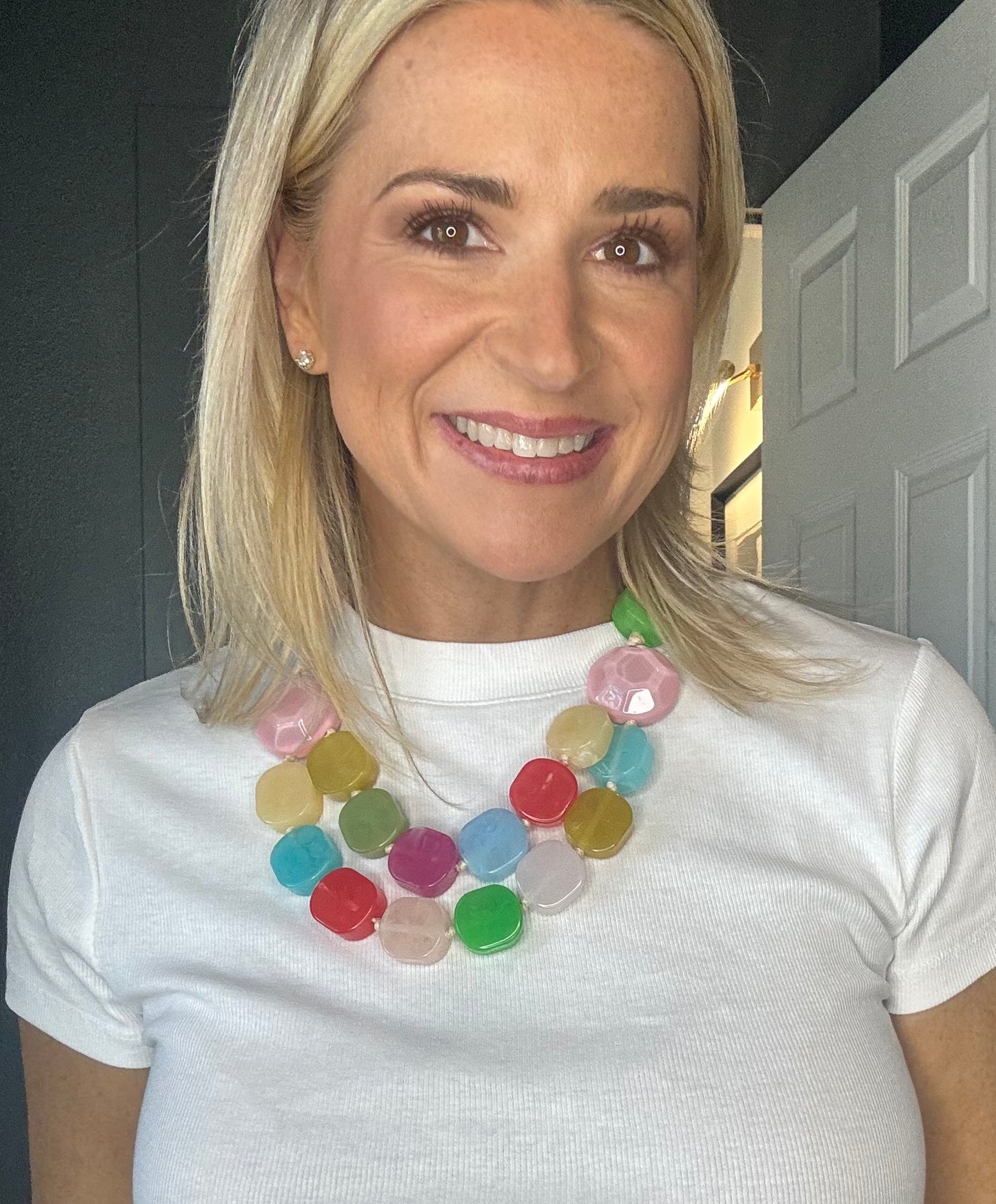 Bead Multicolor Marbled Geometric Chunky Necklace