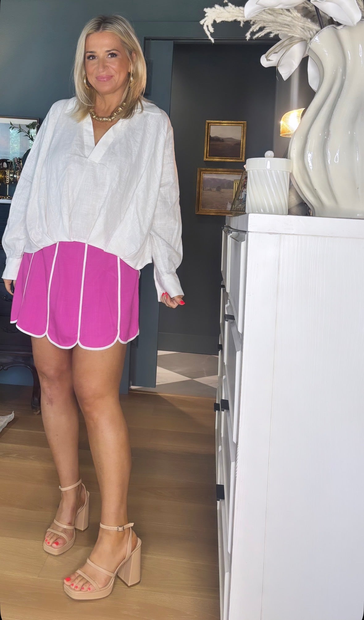 Shell Panel Linen Skort- FINAL SALE