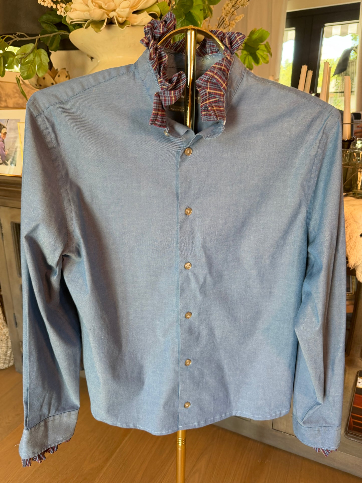 Chambray & Plaid Ruffle-M
