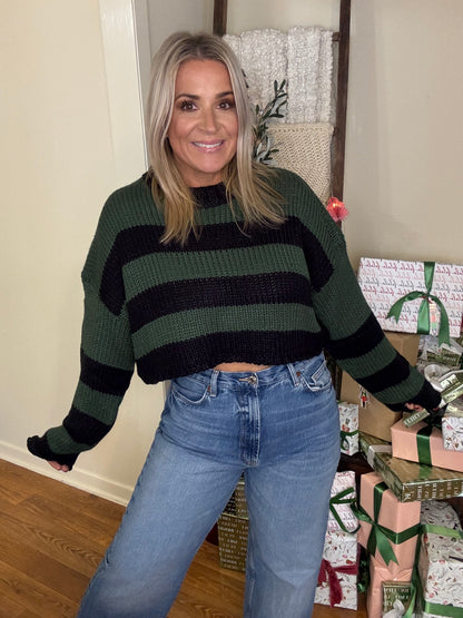 Olivia Cropped Striped Sweater-FINAL SALE