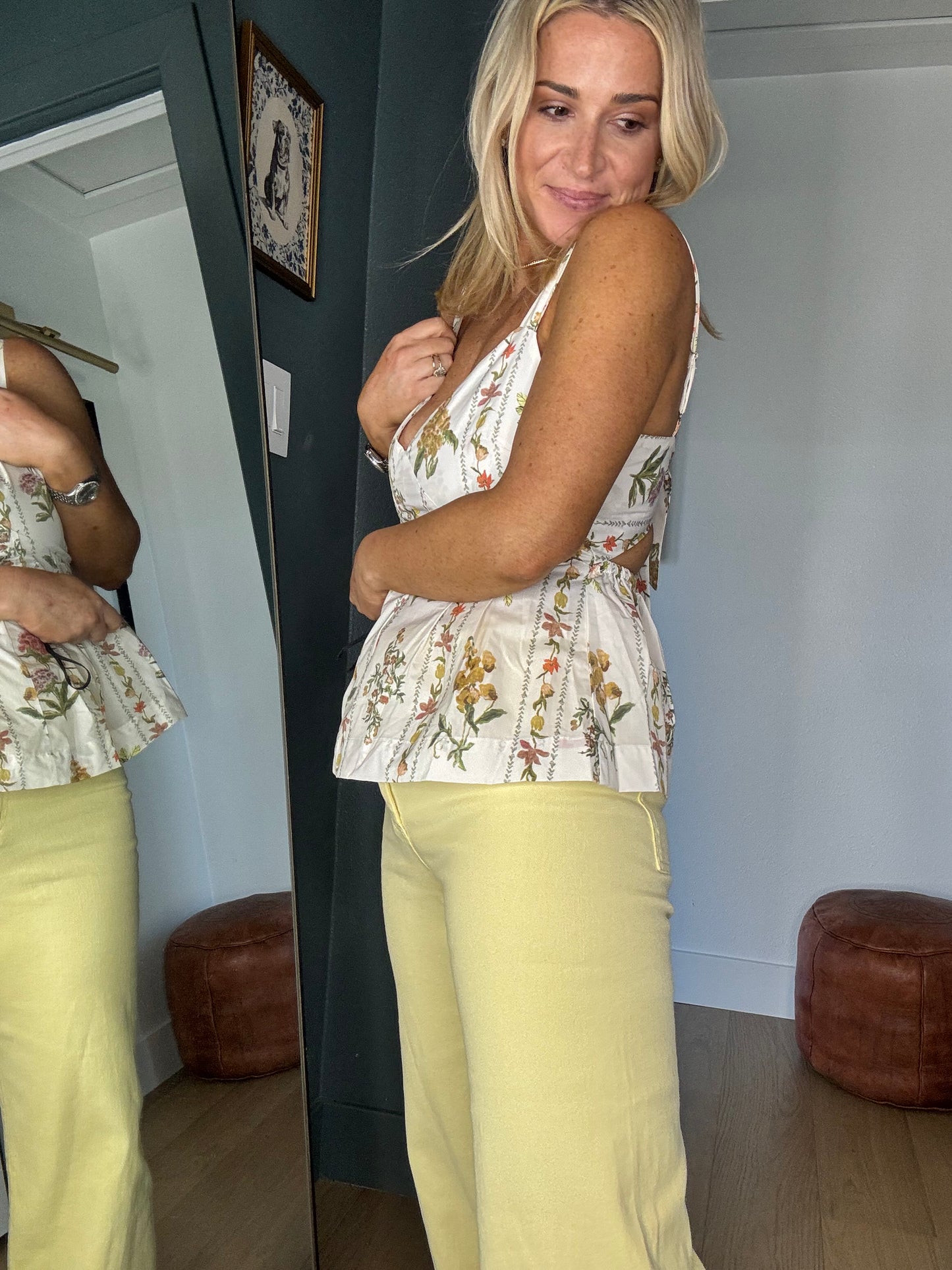 Floral Fantasy Peplum Top | White Botanical Corset Blouse