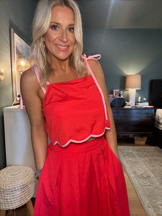 Cherry and Pink Scalloped Top-FINAL SALE